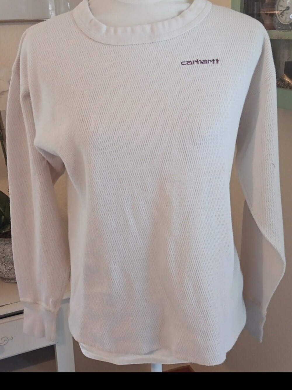 Vintage Carharrt Men's Thermal Waffle Crew Long Sleeve - Cream. Outdoor. XL